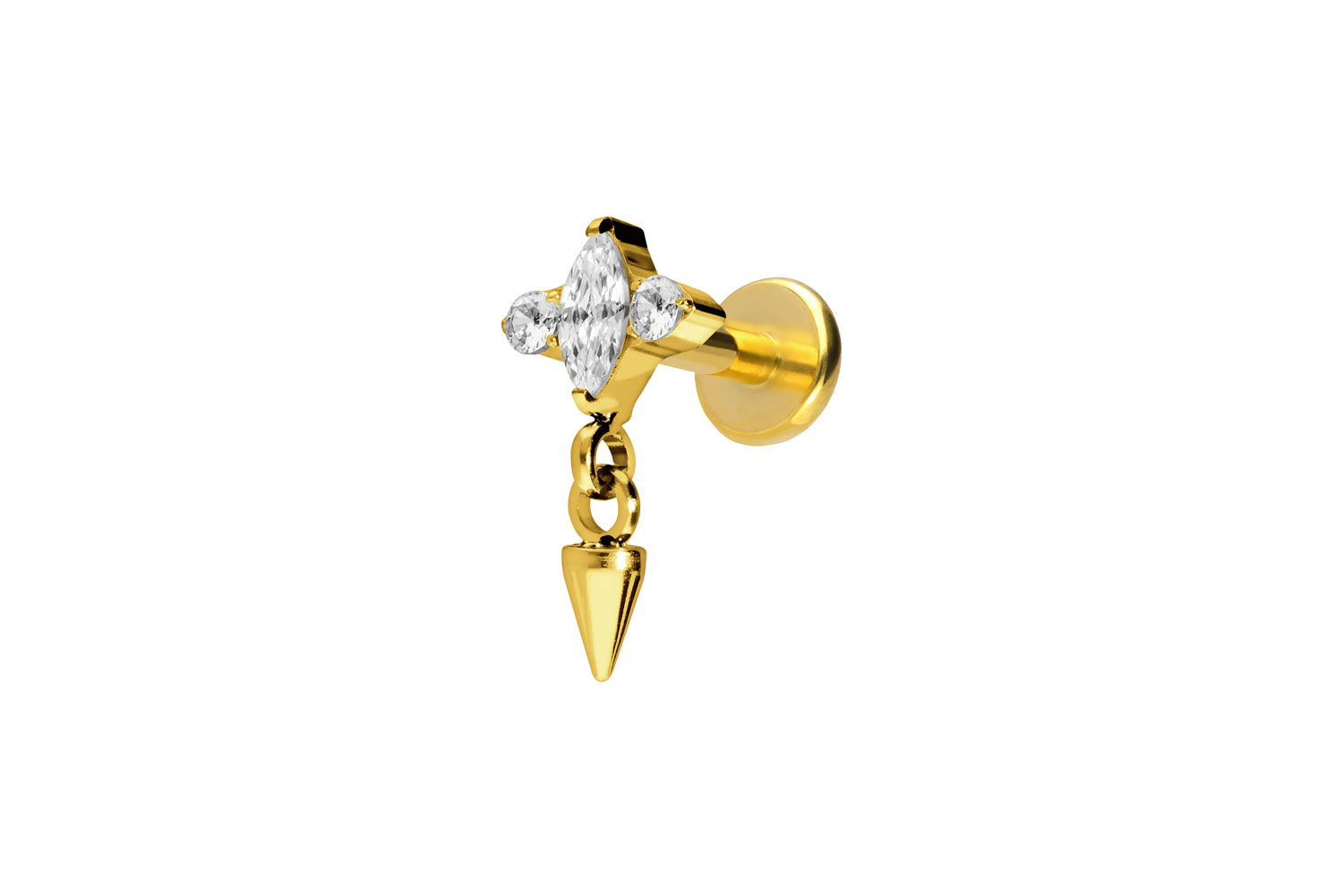 Titan Labret Piercing mit Push Fit EINGEFASSTE KRISTALLE + SPITZE